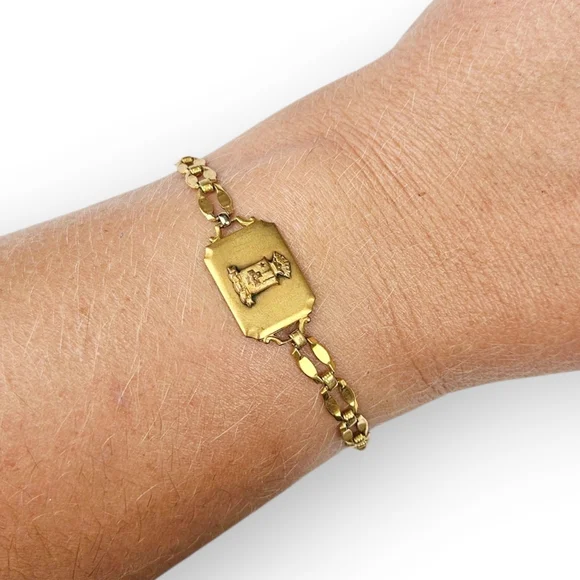 Sigma Phi Epsilon Chain Bracelet Satin Gold Plated Vintage Fraternity Shield 7" - Picture 10 of 10